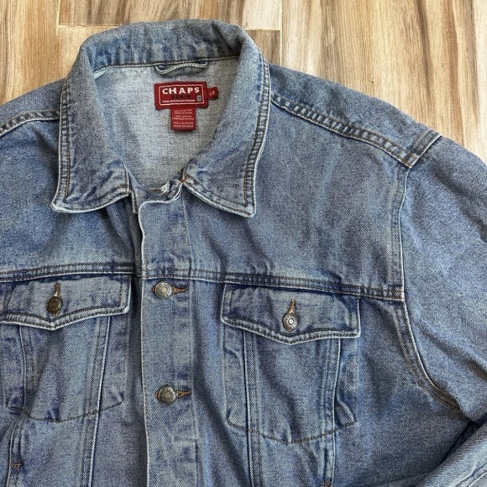 VTG Chaps Ralph Lauren Jean Jacket‎ Mens Large Blue Biker Trucker Denim Preppy